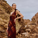 Vestido Zinaria flores burdeo