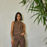 Jeans Silene café bordado